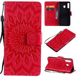 Embossing Sunflower Leather Wallet Case for Samsung Galaxy M30 - Red