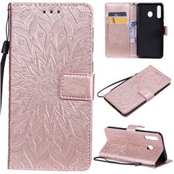 Embossing Sunflower Leather Wallet Case for Samsung Galaxy M30 - Rose Gold