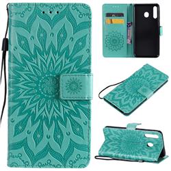 Embossing Sunflower Leather Wallet Case for Samsung Galaxy M30 - Green
