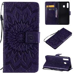 Embossing Sunflower Leather Wallet Case for Samsung Galaxy M30 - Purple