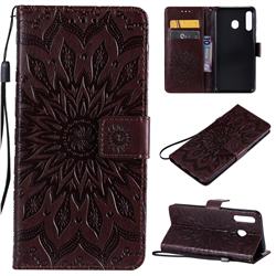 Embossing Sunflower Leather Wallet Case for Samsung Galaxy M30 - Brown
