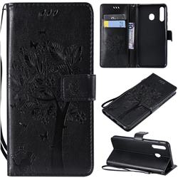 Embossing Butterfly Tree Leather Wallet Case for Samsung Galaxy M30 - Black
