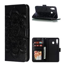 Intricate Embossing Datura Solar Leather Wallet Case for Samsung Galaxy M30 - Black