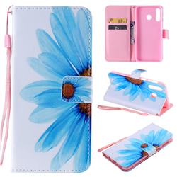 Blue Sunflower PU Leather Wallet Case for Samsung Galaxy M30