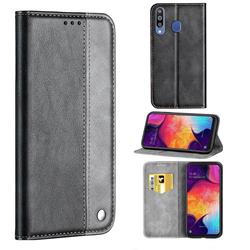 Classic Business Ultra Slim Magnetic Sucking Stitching Flip Cover for Samsung Galaxy M30 - Silver Gray