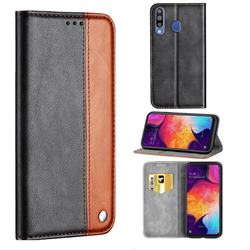Classic Business Ultra Slim Magnetic Sucking Stitching Flip Cover for Samsung Galaxy M30 - Brown
