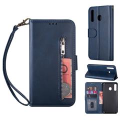 Retro Calfskin Zipper Leather Wallet Case Cover for Samsung Galaxy M30 - Blue