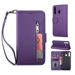 Retro Calfskin Zipper Leather Wallet Case Cover for Samsung Galaxy M30 - Purple