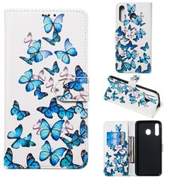 Blue Vivid Butterflies PU Leather Wallet Case for Samsung Galaxy M30