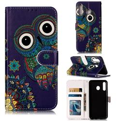 Folk Owl 3D Relief Oil PU Leather Wallet Case for Samsung Galaxy M30