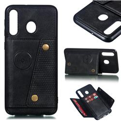 Retro Multifunction Card Slots Stand Leather Coated Phone Back Cover for Samsung Galaxy M30 - Black