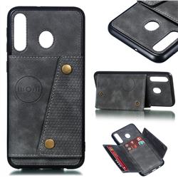 Retro Multifunction Card Slots Stand Leather Coated Phone Back Cover for Samsung Galaxy M30 - Gray