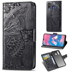 Embossing Mandala Flower Butterfly Leather Wallet Case for Samsung Galaxy M30 - Black