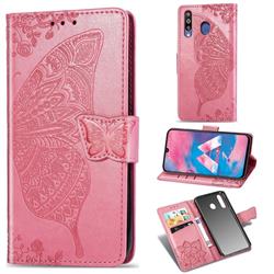 Embossing Mandala Flower Butterfly Leather Wallet Case for Samsung Galaxy M30 - Pink