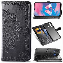 Embossing Imprint Mandala Flower Leather Wallet Case for Samsung Galaxy M30 - Black