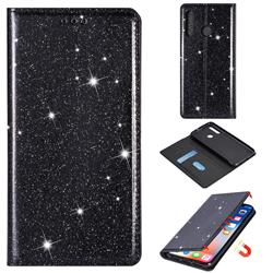 Ultra Slim Glitter Powder Magnetic Automatic Suction Leather Wallet Case for Samsung Galaxy M30 - Black