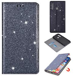 Ultra Slim Glitter Powder Magnetic Automatic Suction Leather Wallet Case for Samsung Galaxy M30 - Gray