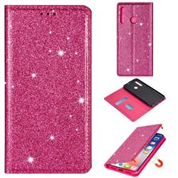 Ultra Slim Glitter Powder Magnetic Automatic Suction Leather Wallet Case for Samsung Galaxy M30 - Rose Red
