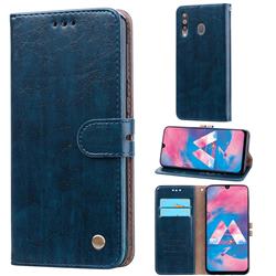Luxury Retro Oil Wax PU Leather Wallet Phone Case for Samsung Galaxy M30 - Sapphire