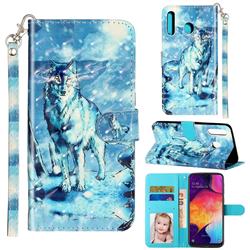 Snow Wolf 3D Leather Phone Holster Wallet Case for Samsung Galaxy M30