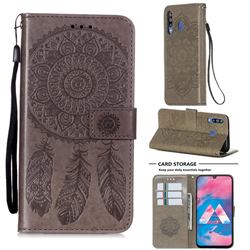 Embossing Dream Catcher Mandala Flower Leather Wallet Case for Samsung Galaxy M30 - Gray