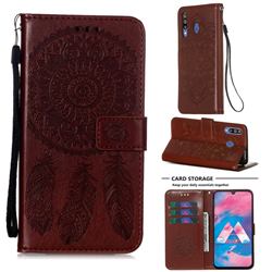 Embossing Dream Catcher Mandala Flower Leather Wallet Case for Samsung Galaxy M30 - Brown