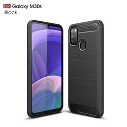 Luxury Carbon Fiber Brushed Wire Drawing Silicone TPU Back Cover for Samsung Galaxy M30s - Black