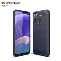 Luxury Carbon Fiber Brushed Wire Drawing Silicone TPU Back Cover for Samsung Galaxy M30s - Navy