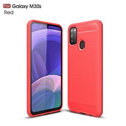 Luxury Carbon Fiber Brushed Wire Drawing Silicone TPU Back Cover for Samsung Galaxy M30s - Red