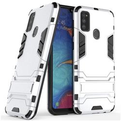 Armor Premium Tactical Grip Kickstand Shockproof Dual Layer Rugged Hard Cover for Samsung Galaxy M30s - Silver