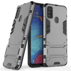 Armor Premium Tactical Grip Kickstand Shockproof Dual Layer Rugged Hard Cover for Samsung Galaxy M30s - Gray