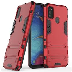 Armor Premium Tactical Grip Kickstand Shockproof Dual Layer Rugged Hard Cover for Samsung Galaxy M30s - Wine Red