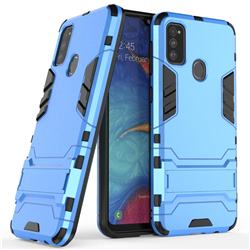Armor Premium Tactical Grip Kickstand Shockproof Dual Layer Rugged Hard Cover for Samsung Galaxy M30s - Light Blue