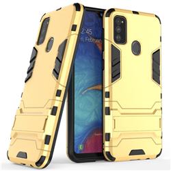 Armor Premium Tactical Grip Kickstand Shockproof Dual Layer Rugged Hard Cover for Samsung Galaxy M30s - Golden