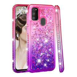 Diamond Frame Liquid Glitter Quicksand Sequins Phone Case for Samsung Galaxy M30s - Pink Purple