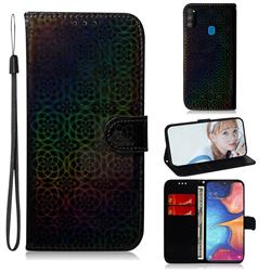 Laser Circle Shining Leather Wallet Phone Case for Samsung Galaxy M30s - Black