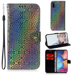 Laser Circle Shining Leather Wallet Phone Case for Samsung Galaxy M30s - Silver