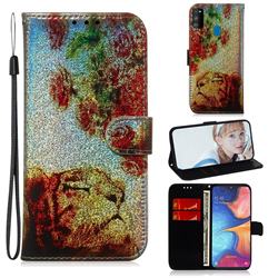 Tiger Rose Laser Shining Leather Wallet Phone Case for Samsung Galaxy M30s