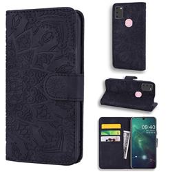 Retro Embossing Mandala Flower Leather Wallet Case for Samsung Galaxy M30s - Black