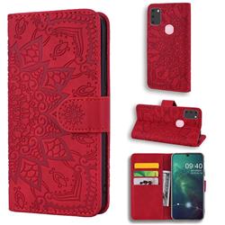 Retro Embossing Mandala Flower Leather Wallet Case for Samsung Galaxy M30s - Red