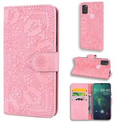 Retro Embossing Mandala Flower Leather Wallet Case for Samsung Galaxy M30s - Pink