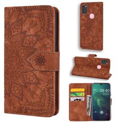 Retro Embossing Mandala Flower Leather Wallet Case for Samsung Galaxy M30s - Brown