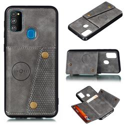 Retro Multifunction Card Slots Stand Leather Coated Phone Back Cover for Samsung Galaxy M30s - Gray