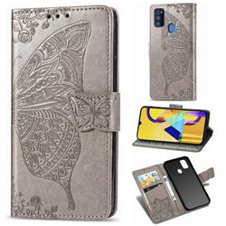 Embossing Mandala Flower Butterfly Leather Wallet Case for Samsung Galaxy M30s - Gray