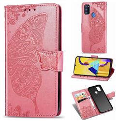 Embossing Mandala Flower Butterfly Leather Wallet Case for Samsung Galaxy M30s - Pink