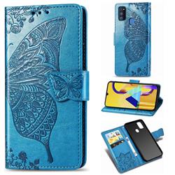 Embossing Mandala Flower Butterfly Leather Wallet Case for Samsung Galaxy M30s - Blue