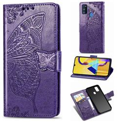 Embossing Mandala Flower Butterfly Leather Wallet Case for Samsung Galaxy M30s - Dark Purple