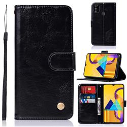 Luxury Retro Leather Wallet Case for Samsung Galaxy M30s - Black