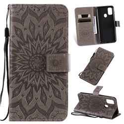 Embossing Sunflower Leather Wallet Case for Samsung Galaxy M30s - Gray