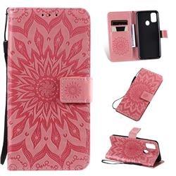 Embossing Sunflower Leather Wallet Case for Samsung Galaxy M30s - Pink